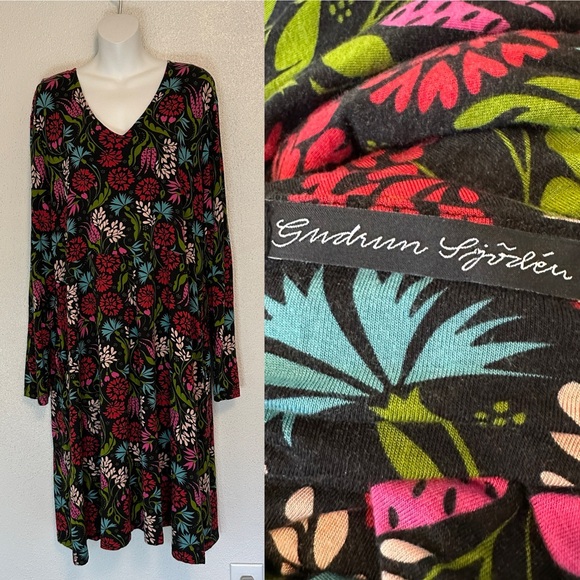 Tunique Gudrun Sjöden Fleurie - Taille XL-XXL, Lyocell/Coton, Manches 3/4, Occasion